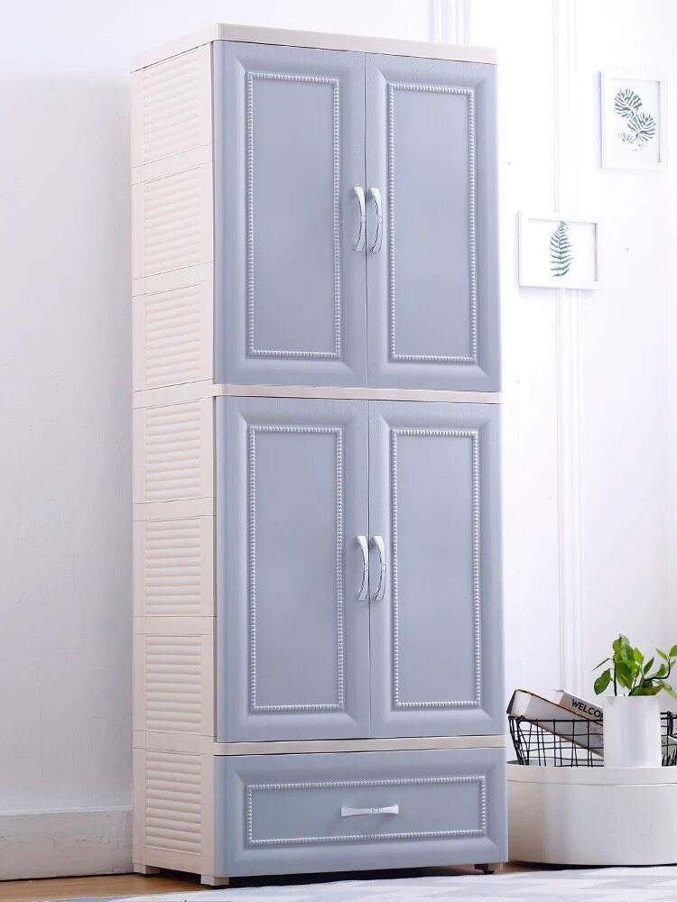 Children Wardrobe Large Number Cartoon Plastic Combined Double Door Multilayer Drawer Storage Containing Cabinet Baby Baby Wardrobe