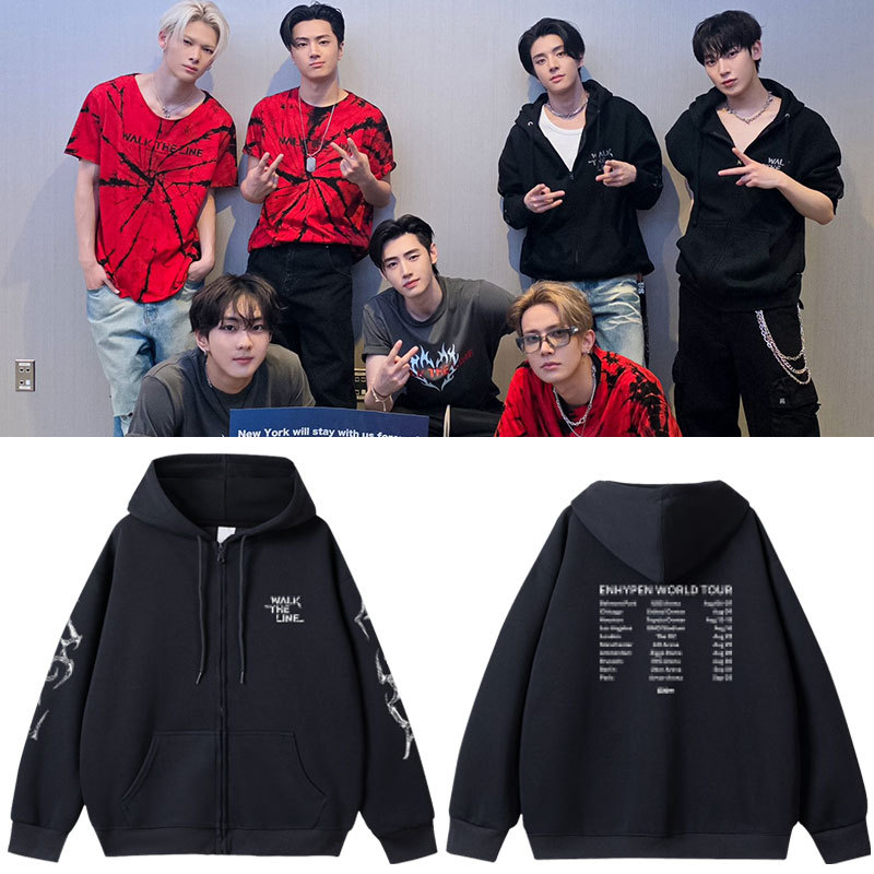 Enhypen2025 European and American Concert Walktheline Merchandise Same Style Sweatshirt Zipper Hoodie Cardigan