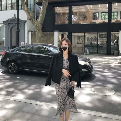 Madofit Madou/Barcelona Holiday осень V -neck цветочное платье женская талия -тонкая и тонкая темперамент