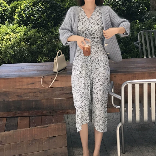 Madofit Madou/Barcelona Holiday осень V -neck цветочное платье женская талия -тонкая и тонкая темперамент