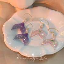 Foam gentle romantic dream Super fairy girl shining diamond thin flashing fish tail earrings ear clip