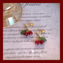 Cherry Cheese Japanese Retro Girl Elegant Pastoral White Heart Machine Cherry Earrings Ear Clips