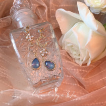 Hania the goddess of the sea god retro gentle shining asymmetric rhinestone moon sea blue earrings ear clip