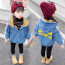 Girls plus velvet denim jacket winter children western style little girl baby 10 yue 2 6 two 3 san four 5-and-a-half-year-old