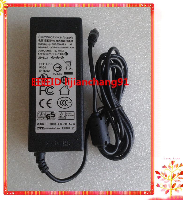 Input 100-240V original DVE DSA-36W-12 Power Adapter 12V 3A Power Adapter DSA-36W-12