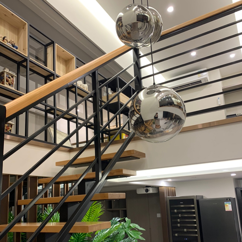 Wrought iron staircase handrail parapet interior home modern simple solid wood balcony fence fence guard rail attic corridor