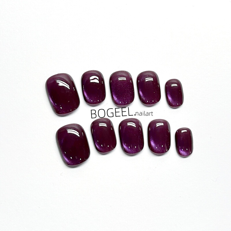 Bogeel Solid Color Nail Art Deep Purple Cat Eye Handmade Wearable Nails Short Style High-End Brightening Daily Simple Fake Nail Tips Bogeel Solid Color Nail Art Deep Purple Cat Eye Handmade Wearable Nails Short Style High-End Brightening Daily Simple Fake Nail Tips