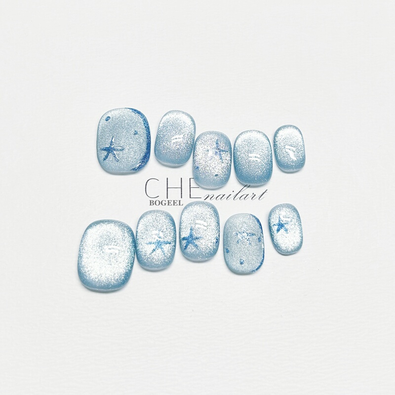 Bogeel Pure Handmade Wearable Nails Blue Cat Eye Star Short Nail Tips Finished Nail Art Pieces Pure Desire Personality Niche Style Brightening Effect Bogeel Pure Handmade Wearable Nails Blue Cat Eye Star Short Nail Tips Finished Nail Art Pieces Pure Desire Personality Niche Style Brightening Effect