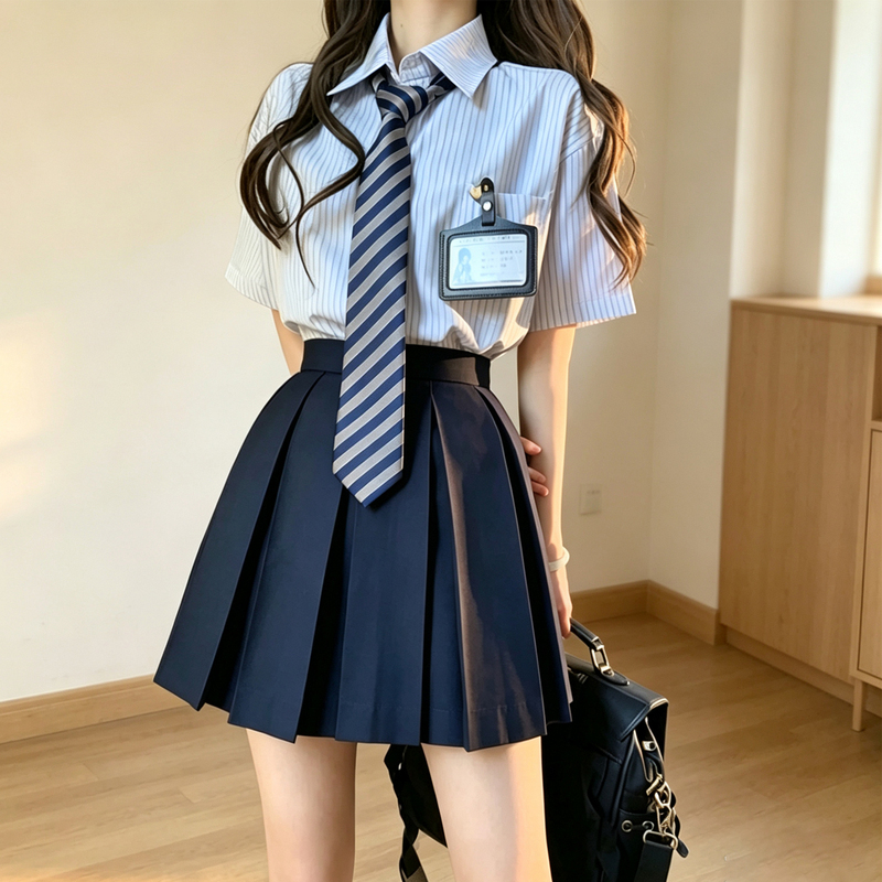 Japanese-Style Jk Uniform Women's Academy Style Versatile Navy Striped Short-Sleeve Shirt Student Summer Tie Top Japanese-Style Jk Uniform Women's Academy Style Versatile Navy Striped Short-Sleeve Shirt Student Summer Tie Top