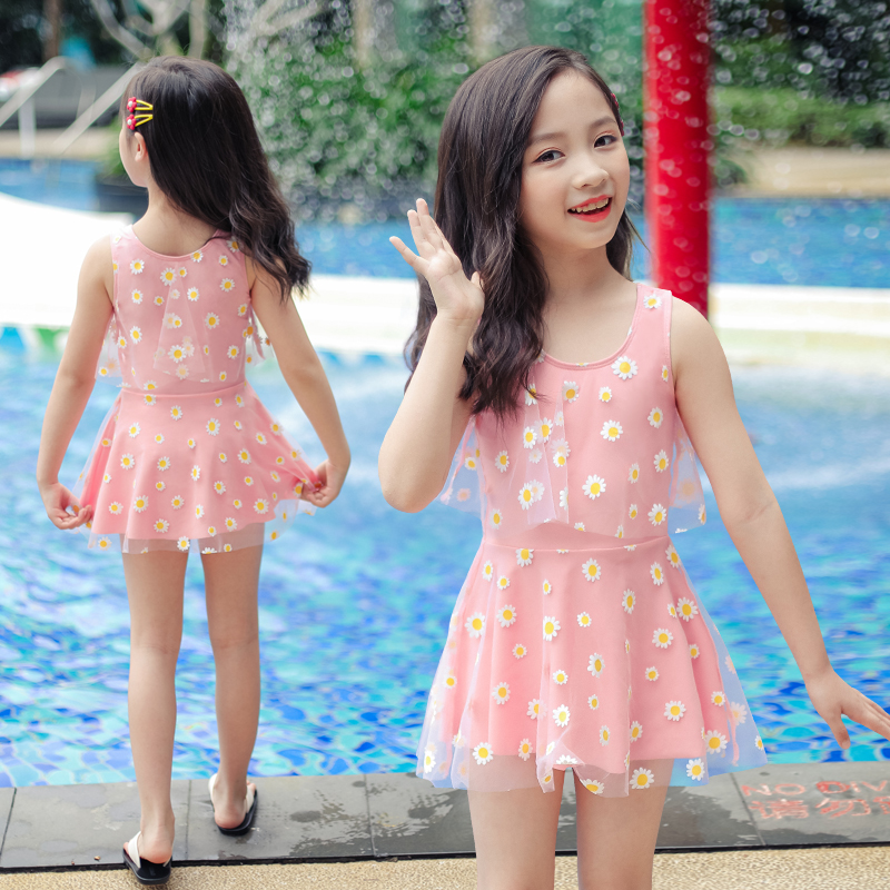 Children's swimsuit female summer 2021 new small, medium and large children princess baby girl two-piece sunscreen swimming suit