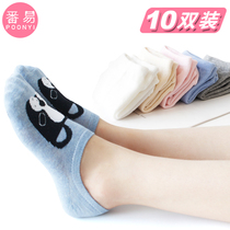 Invisible boat socks shallow mouth low socks heel with non-slip silicone pure cotton summer schoolgirl cute cartoon socks thin