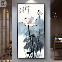 New Chinese-style entrance decorative painting aisle corridor vertical painting modern simple Zen ink lotus murals