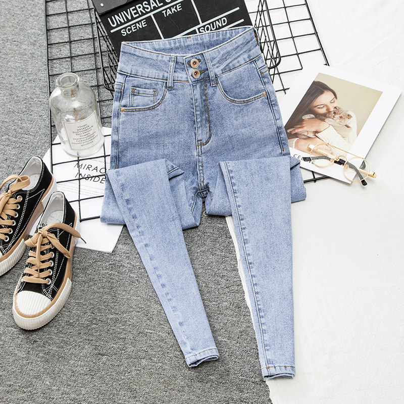 Light Blue Jeans Woman High Waist 90% 2022 Spring Dress New Elastic Double slim fit slim fit slim fit pants