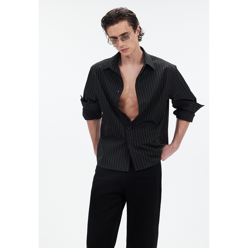 Core Form Black Men's Striped Casual Shirt Top
