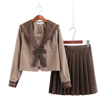 Japanese Orthodox soft girl JK uniform skirt milk tea Brown Kanto deformation placket two-book sellers suit