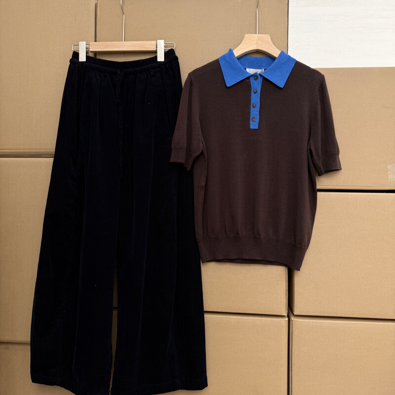 X2/26Dl02 Spring New Product Color-Blocked Lapel Knitted Polo Shirt 0327