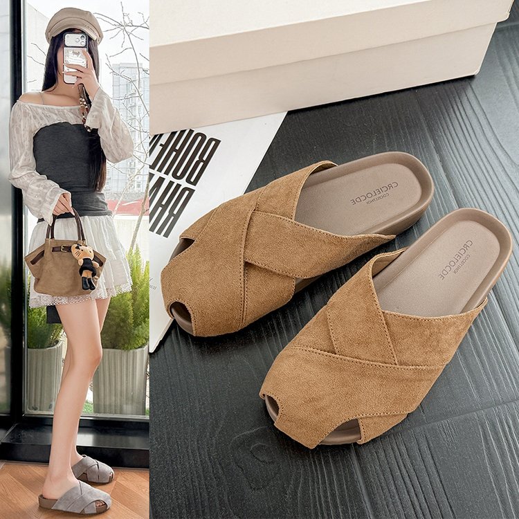 2026 New Casual Style Closed-Toe Slippers for Women, Flat Soft-Soled Mules, Non-Slip Slip-On Shoes, Suede