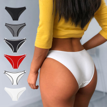 European and American contrast color low waist comfortable sports underwear womens pure cotton half-pack hip narrow side panty shorts