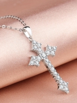  18K white gold cross diamond necklace pendant custom platinum rose gold necklace pendant set chain clavicle chain European and American style