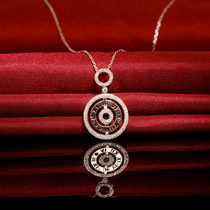 18K gold rose gold diamond necklace woman custom platinum double ring transfer pan pendant fashion retro Roman numerals