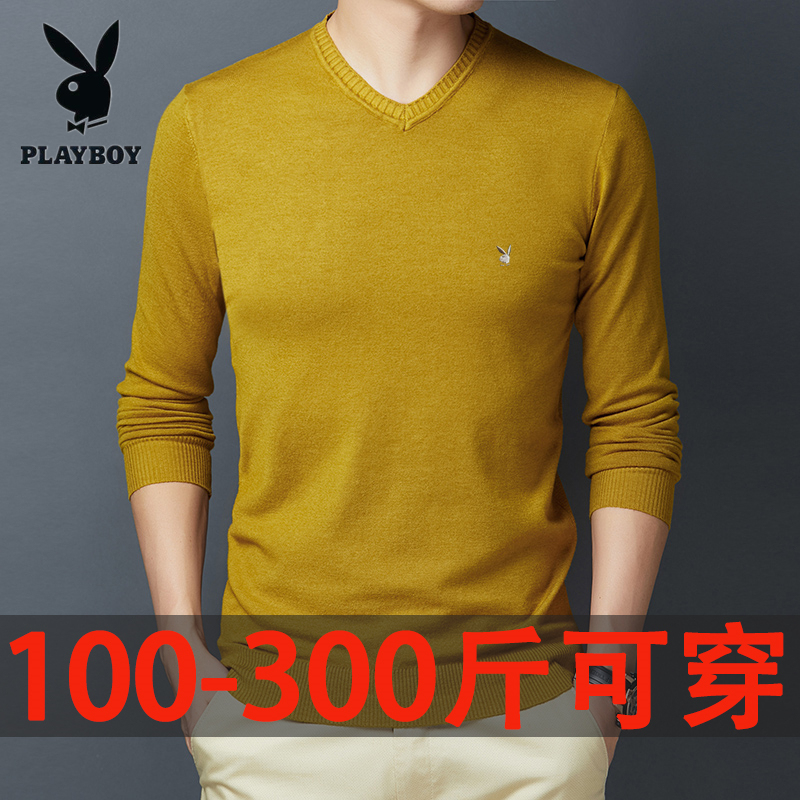 Playboy Big and Tall Wool Sweater for Men, V-Neck, Plus Size, Long-Sleeved Sweater, Oversized Knitwear with Sweetheart Neckline