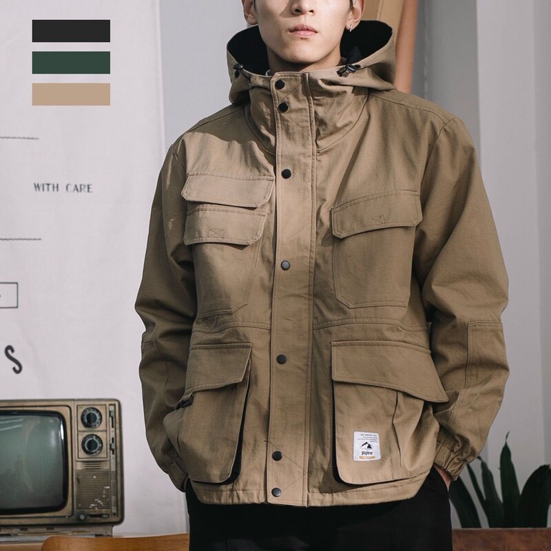 Workwear Cotton Jacket Japanese Style Autumn and Winter Coat for Men and Women Korean Style Trendy Casual Padded Jacket with Hood Loose Thin Jacket