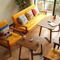 Net red ins milk tea shop table and chairs combined fire pot shop commercial soft bag bar table Leisure theme leaning against wall double cassette