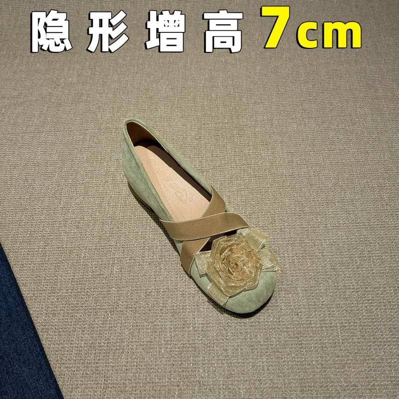 Sheepskin Version ~ 7cm Height-Increasing Green Camellia Ballet Mary Jane Shoes, Retro Versatile Shallow Mouth Single Shoes Sheepskin Version ~ 7cm Height-Increasing Green Camellia Ballet Mary Jane Shoes, Retro Versatile Shallow Mouth Single Shoes