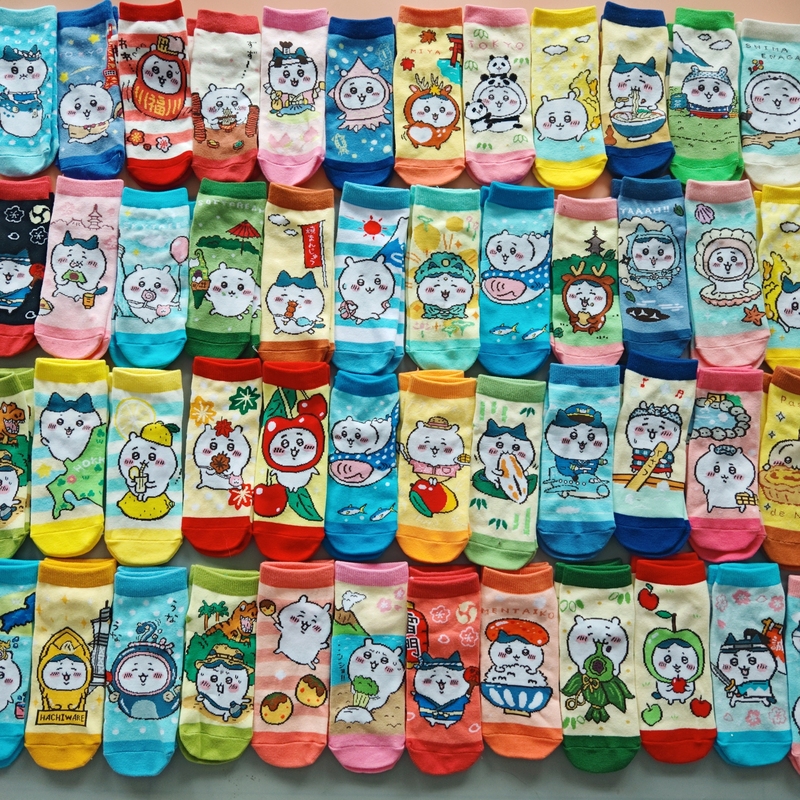New Japanese Style Chiikawa Self-Deprecating Bear Series Usagi and Hachi Cute Cartoon Women's Short Socks Cotton Socks