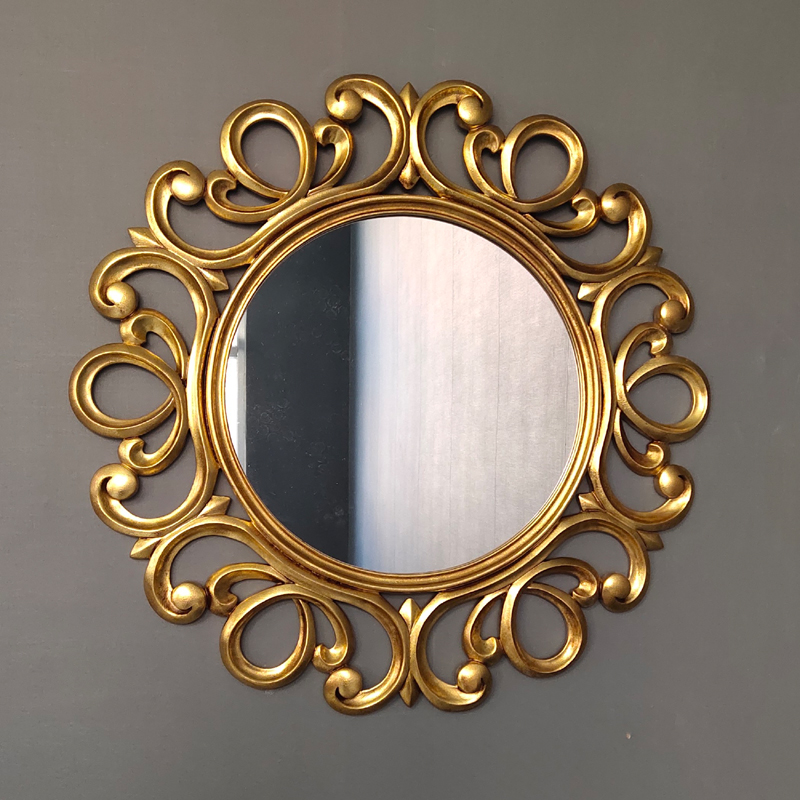 European style bathroom mirror Bathroom mirror Cosmetic mirror Round mirror Retro silver gold powder room mirror Full-length mirror mirror