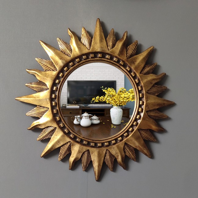 Eurostyle Bathroom Mirror Bathroom Retro Golden Sunglasses Wall-mounted Mirror Genguan Mirror Comb round Decorative Mirrors-Taobao