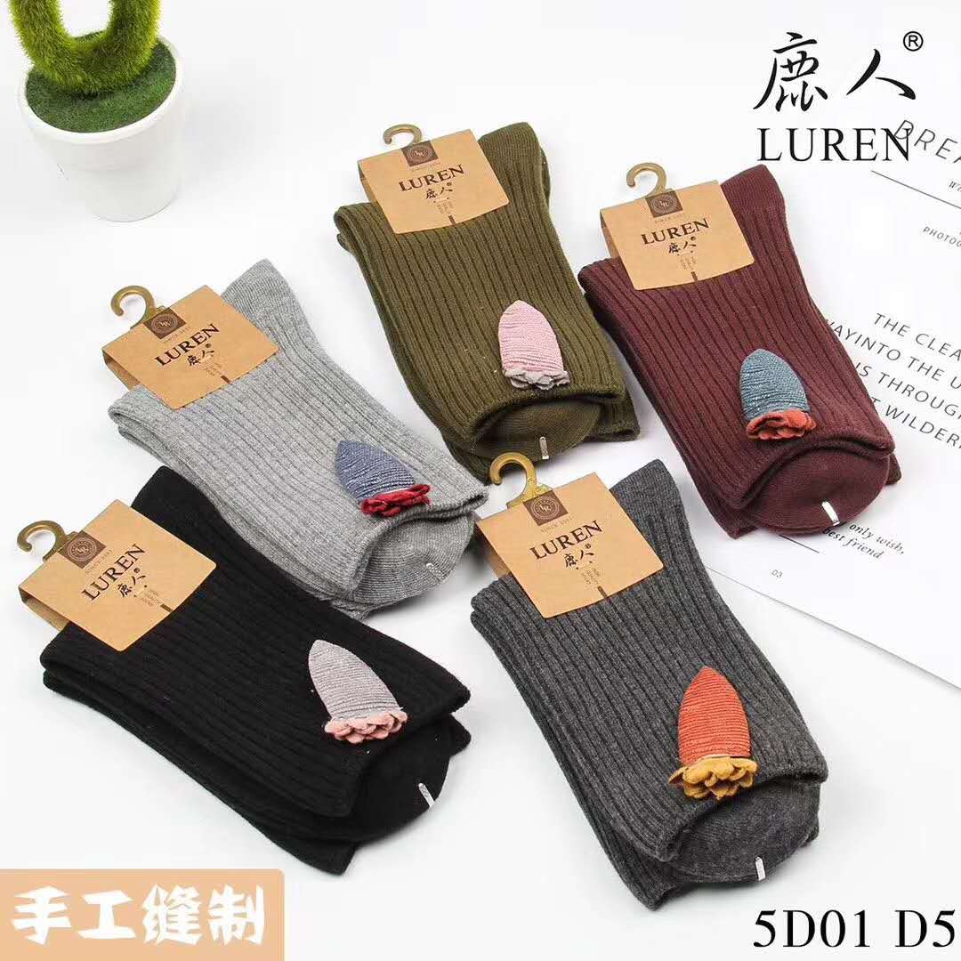 Deer 5D01 Phim hoạt hình sườn cotton Hàn Quốc Học viện Nhật Bản gió dễ thương cá tính sáng tạo vớ nữ dày tất lười nữ