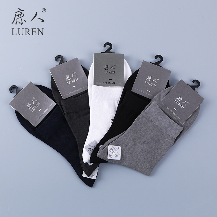 Deer vớ sợi tre nam chính hãng vớ mùa thu và mùa đông trong ống ngắn khử mùi than tre nam vớ cotton cao cấp đen bốn mùa tất bông xù cho bé