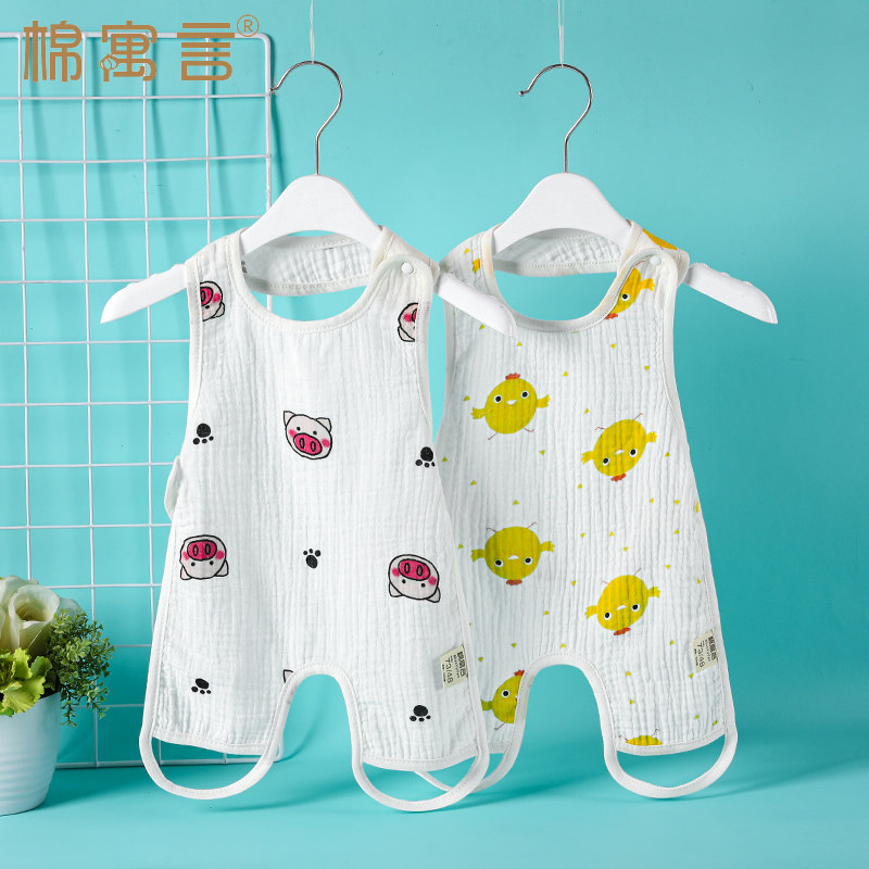Baby cotton gauze with legs belly pocket male and female children summer thin sleeping belly button newborn baby clothes