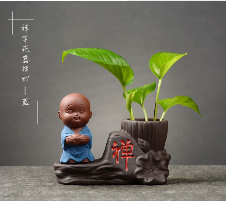 Gốm nhỏ nhà sư hoa trang trí nhà container bàn trà hoa màu xanh bình hoa bình thủy sáng tạo trang trí hoa chậu - Vase / Bồn hoa & Kệ giỏ treo hoa