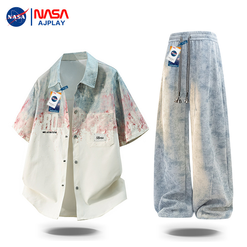 Nasa Ajplay Tie-Dye Short-Sleeved Shirt Men's 2026 New Summer Casual Pants Suit Two-Piece Set