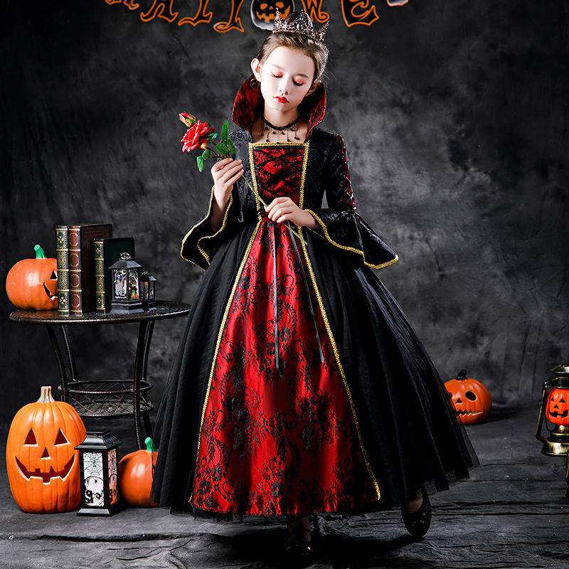 Halloween children's costume cos princess skirt girl witch costume poison queen elf masquerade dress