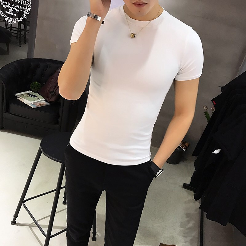 White T-Shirt for Men, Short-Sleeved, Tight-Fitting, Pure Cotton Clothing, Suitable for All Seasons, Trendy Men's T-Shirt, Men's Wear, Round Neck, Inner Layer, Base Shirt t