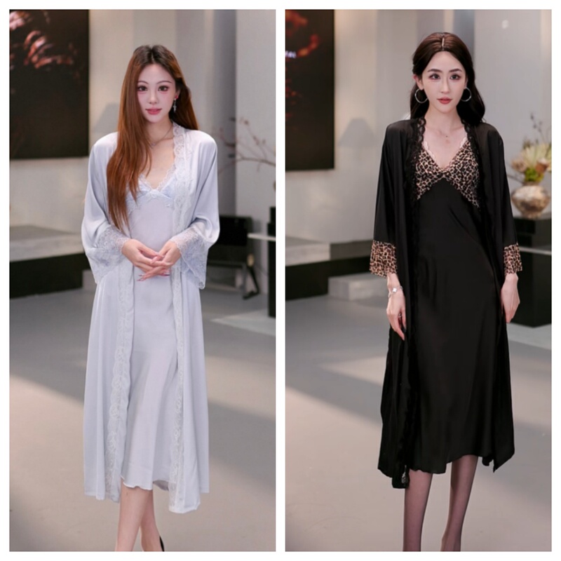 【Xinyi&Half Sense】Sexy and Pure Desire Leopard Print Satin Light Luxury Exquisite Pajamas Elegant Two-Piece Set M119