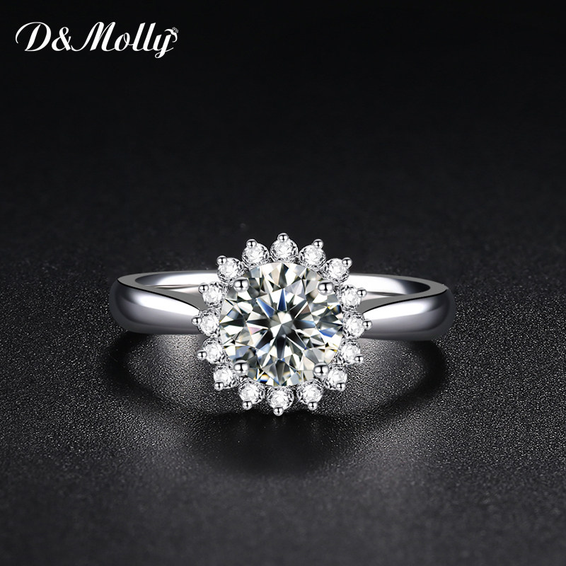 Imported Mosanite ring 1 carat classic D - color sun flower simulation ring 18k platinum proposal ring