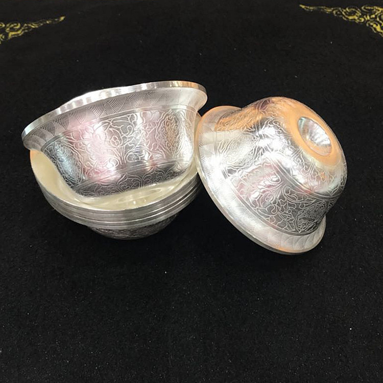 Pure silver 999 sterling silver water supply bowl water supply cup water purification bowl seven for eight auspicious engravings 7 8cm