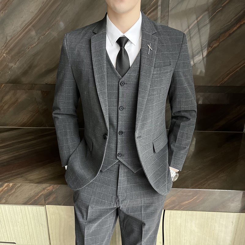 Romon Men's Suit Set Korean Style Slim Fit Groom Wedding Formal Dress Casual British Style Non-Iron Suit Jacket