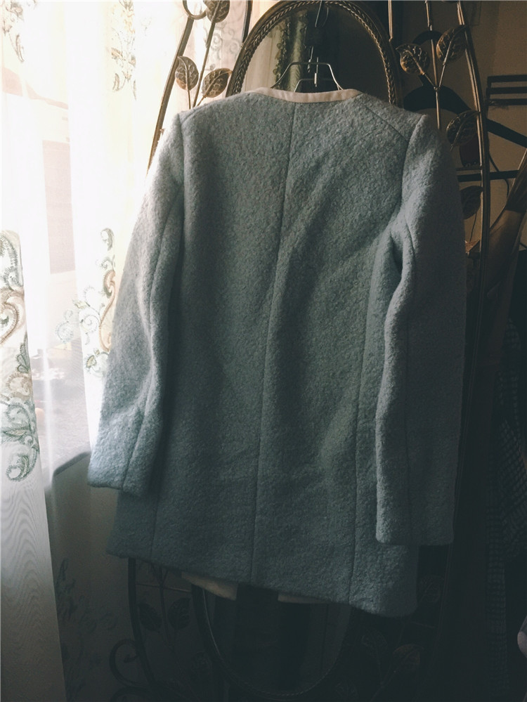 [Mất] Baby Blue. Hai lớp len nhỏ áo khoác tươi áo đơn ngực ngọt giữa chiều dài nữ mỏng áo phao nữ