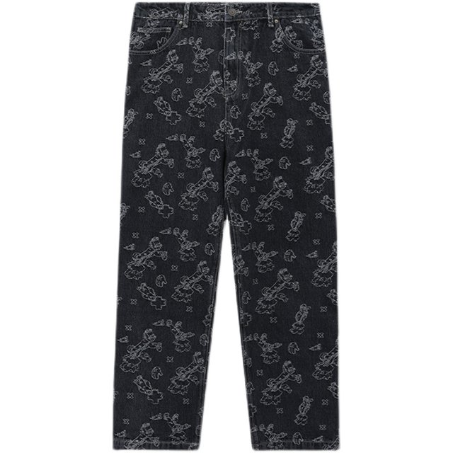 ໂສ້ງຢີນ PCMY cross jacquard ຍີ່ຫໍ້ trendy ວ່າງຊື່ pants ກາງເກງ retro nostalgic casual pants ເຕັມພິມ graffiti trousers