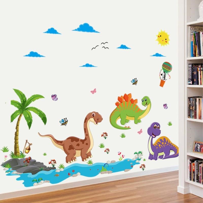 Cartoon children's room decorations self-adhesive wall stickers Cute dinosaur bedroom bed head kindergarten wall decoration stickers