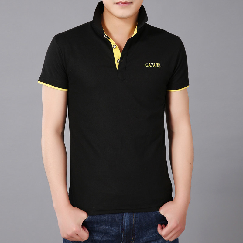 Double Star Summer Men's Short-Sleeve T-Shirt with a Turn-Down Collar, Solid Color Polo Shirt, Casual Men's Top with Shirt Collar