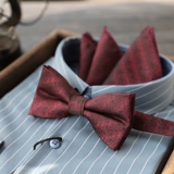 Высококлассная бордовая галстук-бабочка с бантиком, корейская рубашка, подарочная коробка