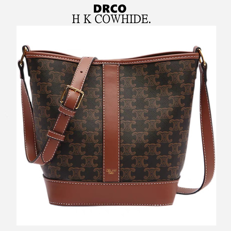 France DRCO women's bag 2021 new Screwup Door Genuine Leather Bucket Bag Single Shoulder old Fancy Bag Diagonal Satchel