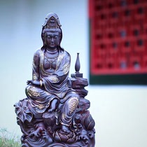 Indian small leaf red sandalwood knife hand-carved free Guanyin living room entrance enshrined Buddha statue ornaments root carving wood carving