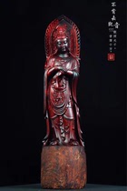 Small leaf red sandalwood knife hand-carved wood carving Buddha statue dedicated to Guanyin Manjusri living room porch root carving wood carving ornaments
